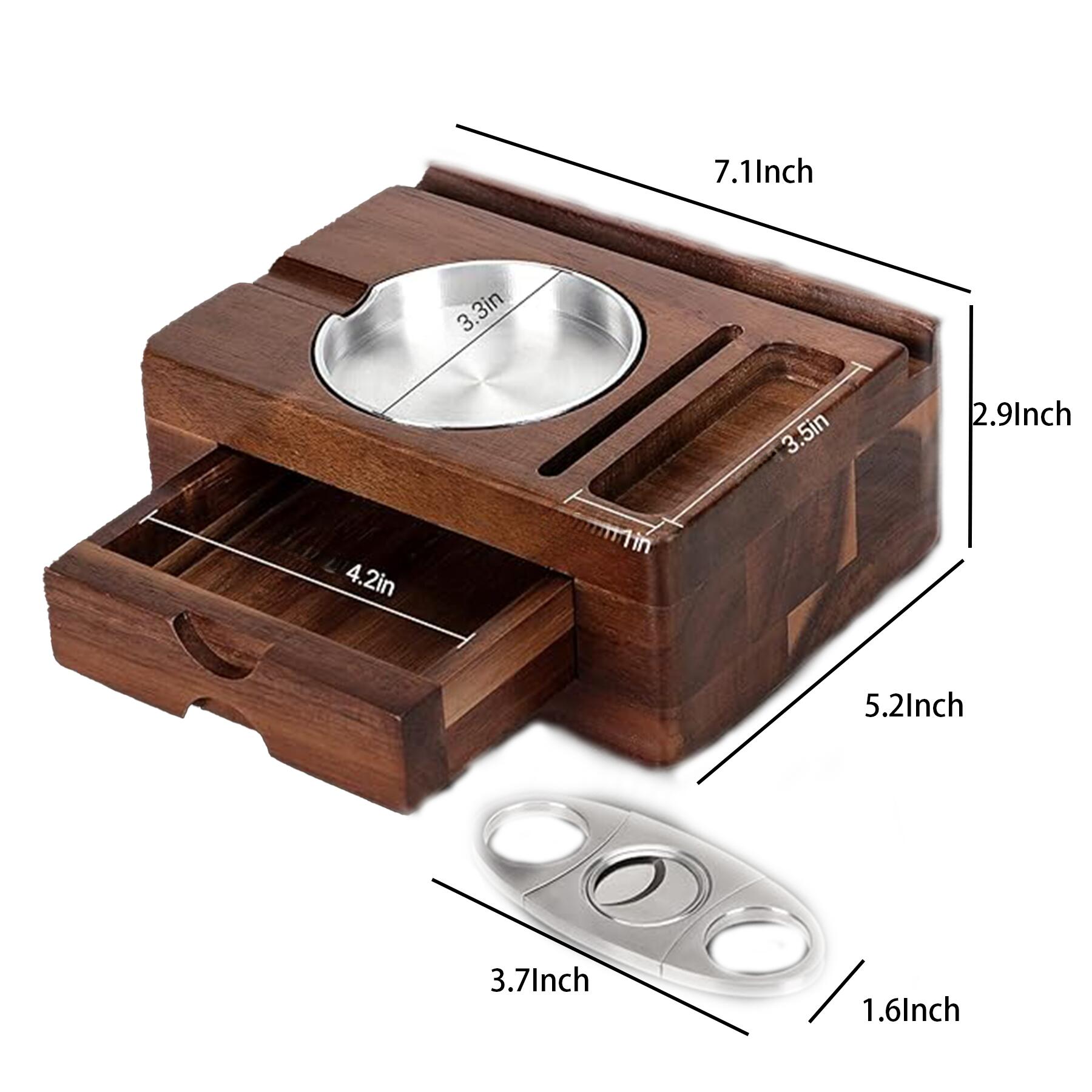 Wooden Cigar Ashtray with Drawer