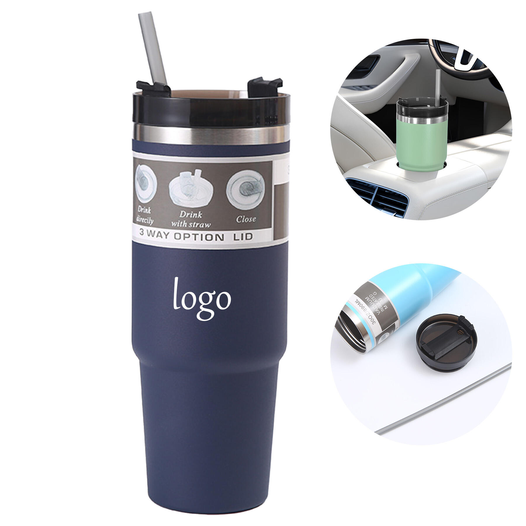 30oz Stainless Steel Cup with Straw