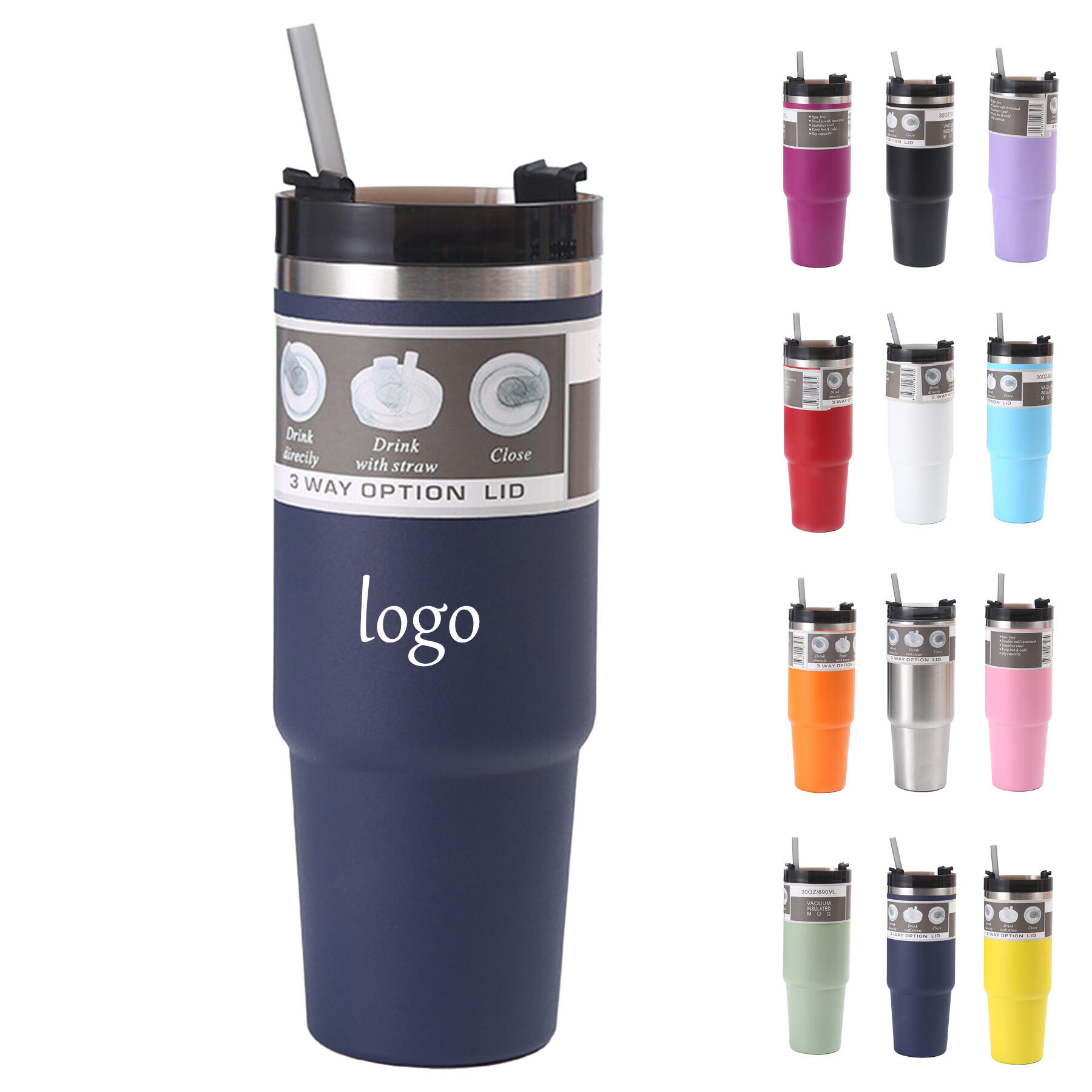 30oz Stainless Steel Cup with Straw
