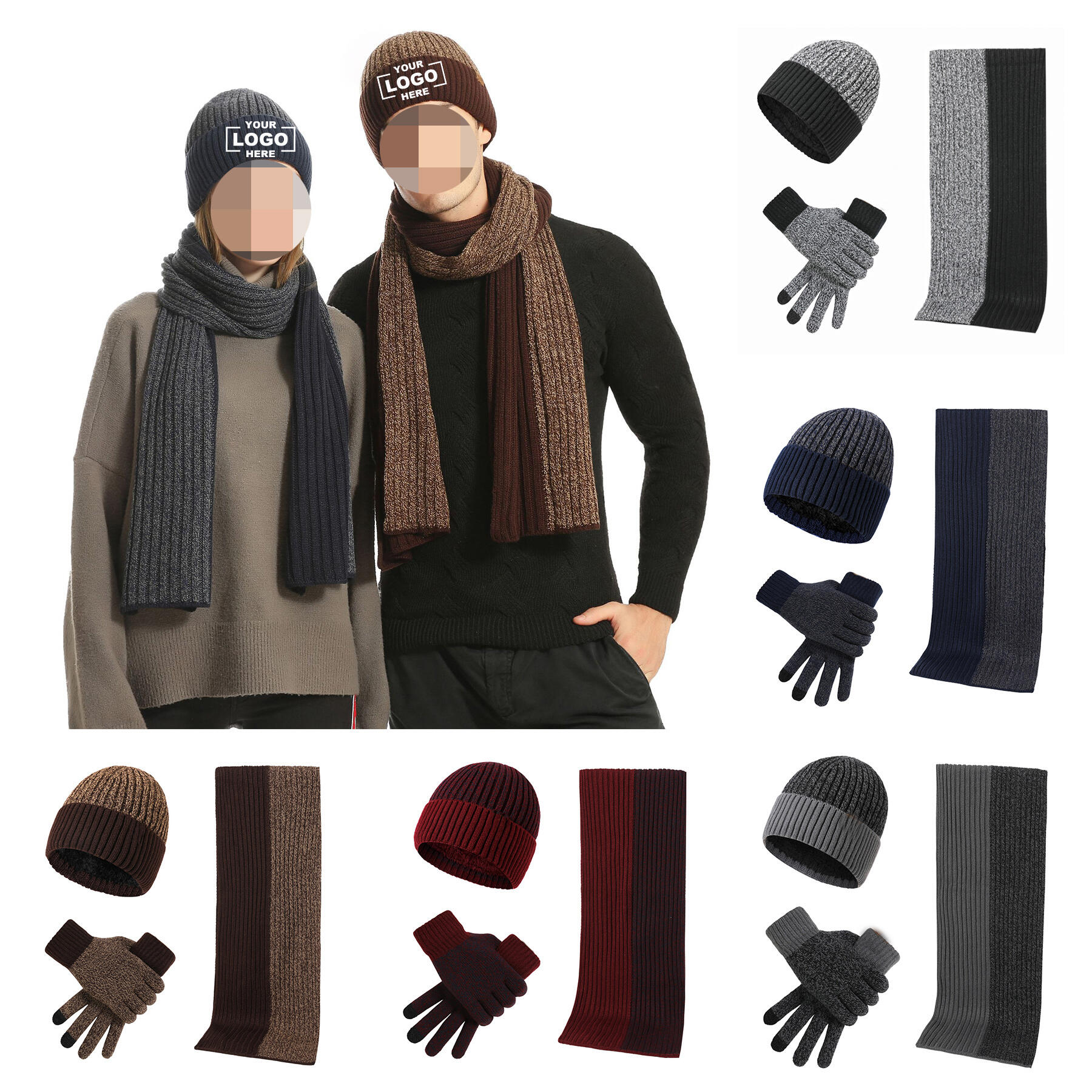 Winter Knit Hat Scarf Gloves Set