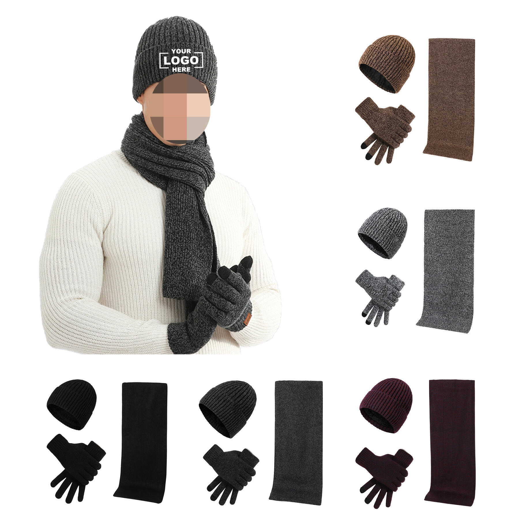 Winter Knit Beanie Scarf Gloves Set