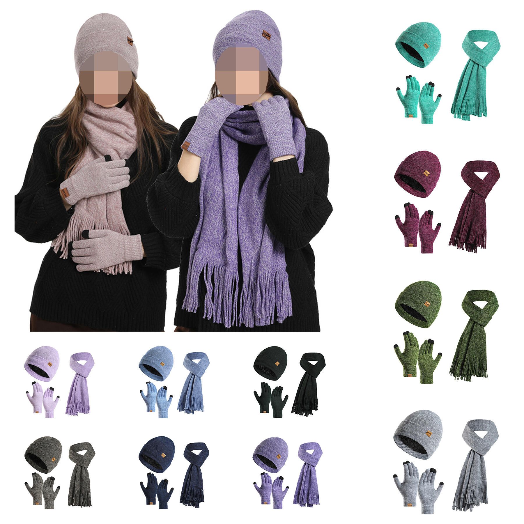 Knit Winter Hat Scarf Gloves Set