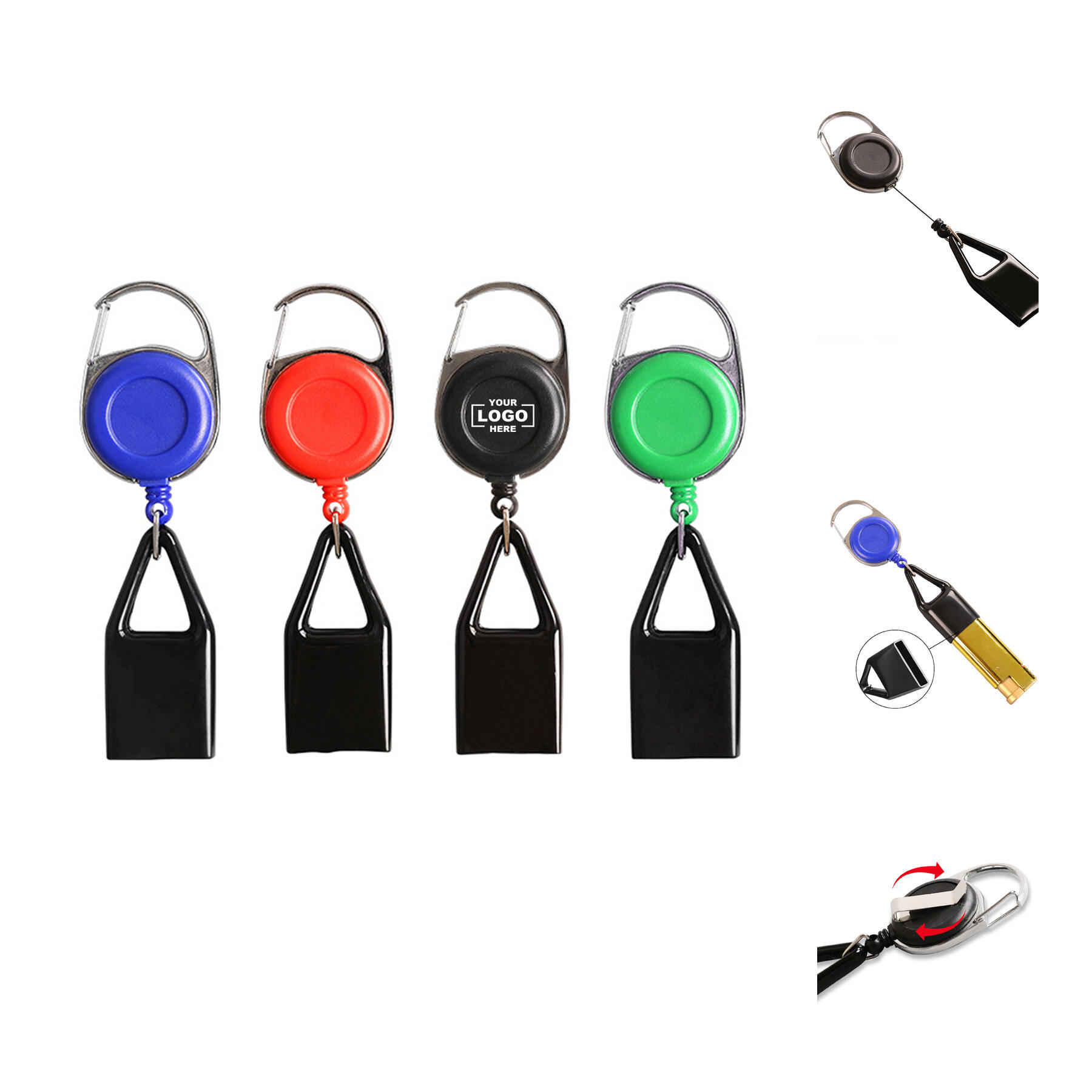Round Carabiner Badge Reel with Belt Clip Pen Holder
