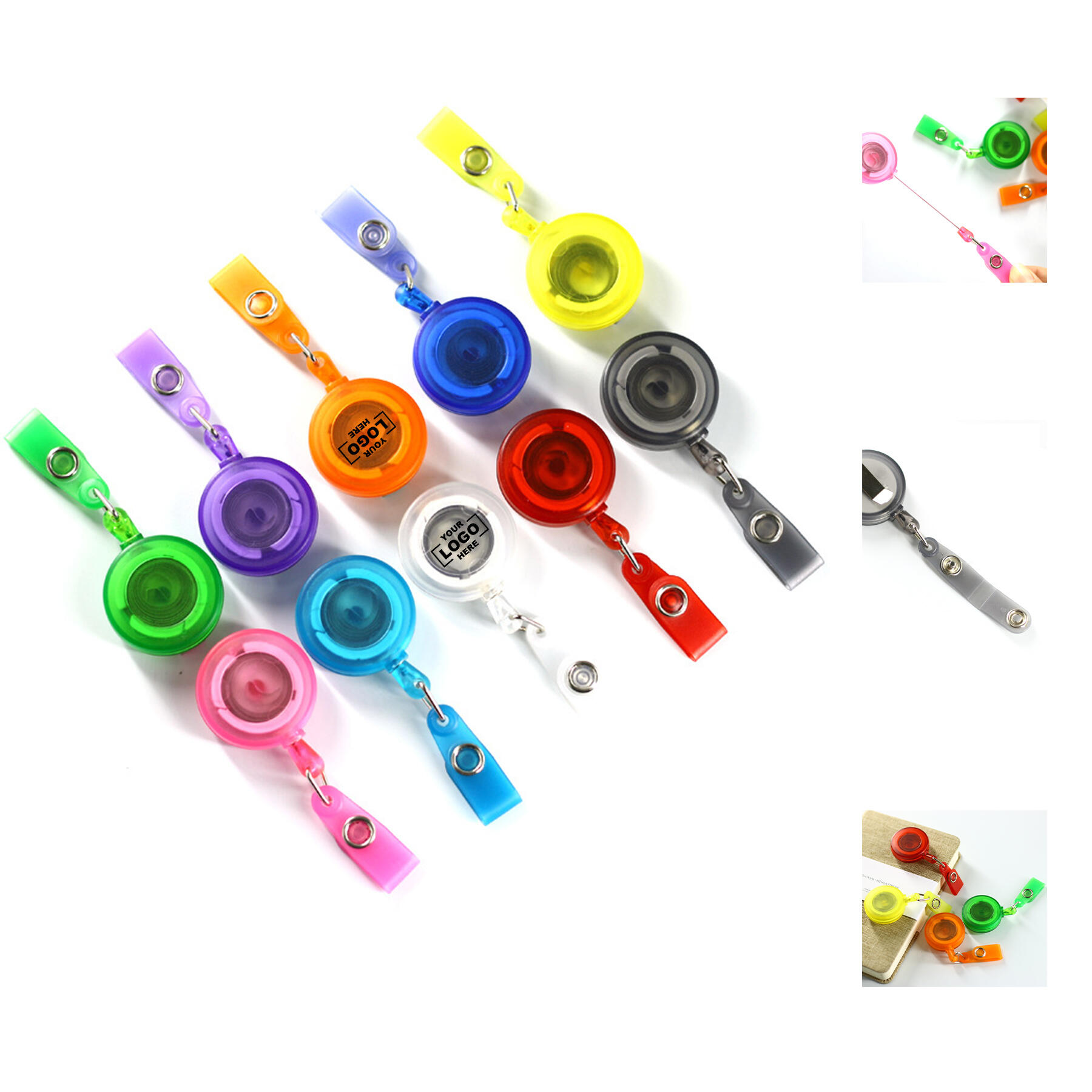 Clear Round Badge Reel Holder with Matching Color Cord and Strap