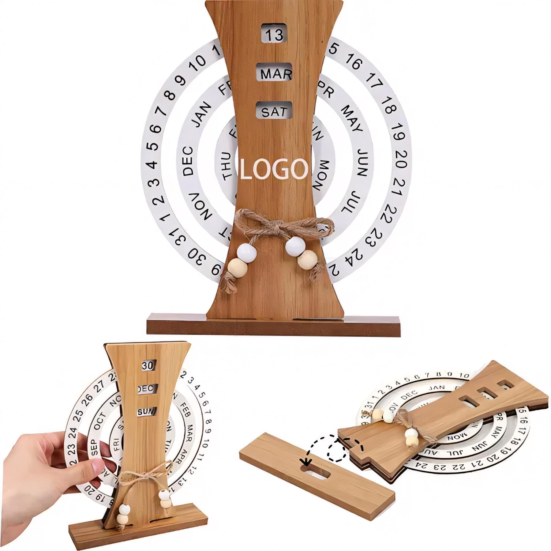 Natural Wood Perpetual Desk Calendar