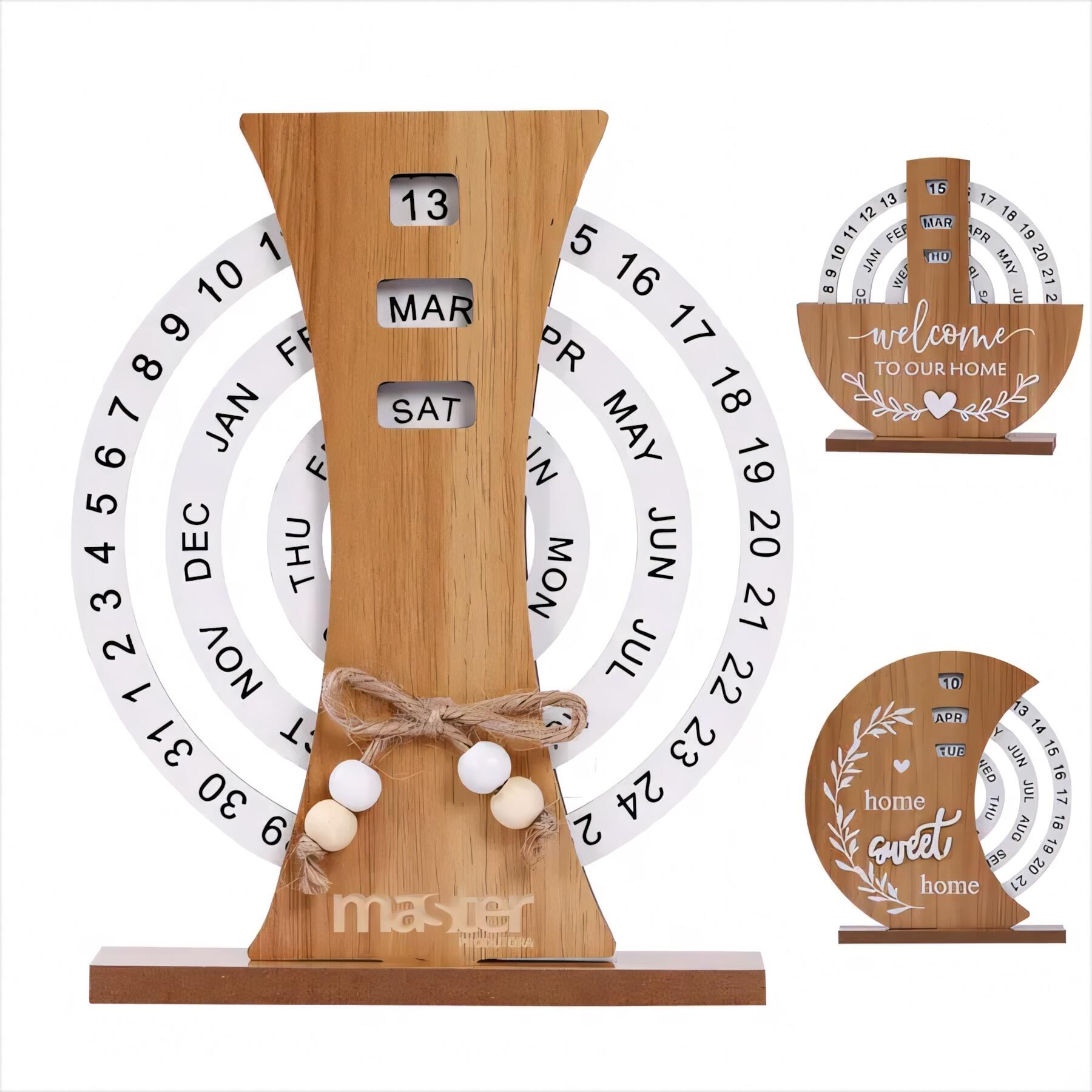 Wooden Perpetual Calendar Rotating Dials