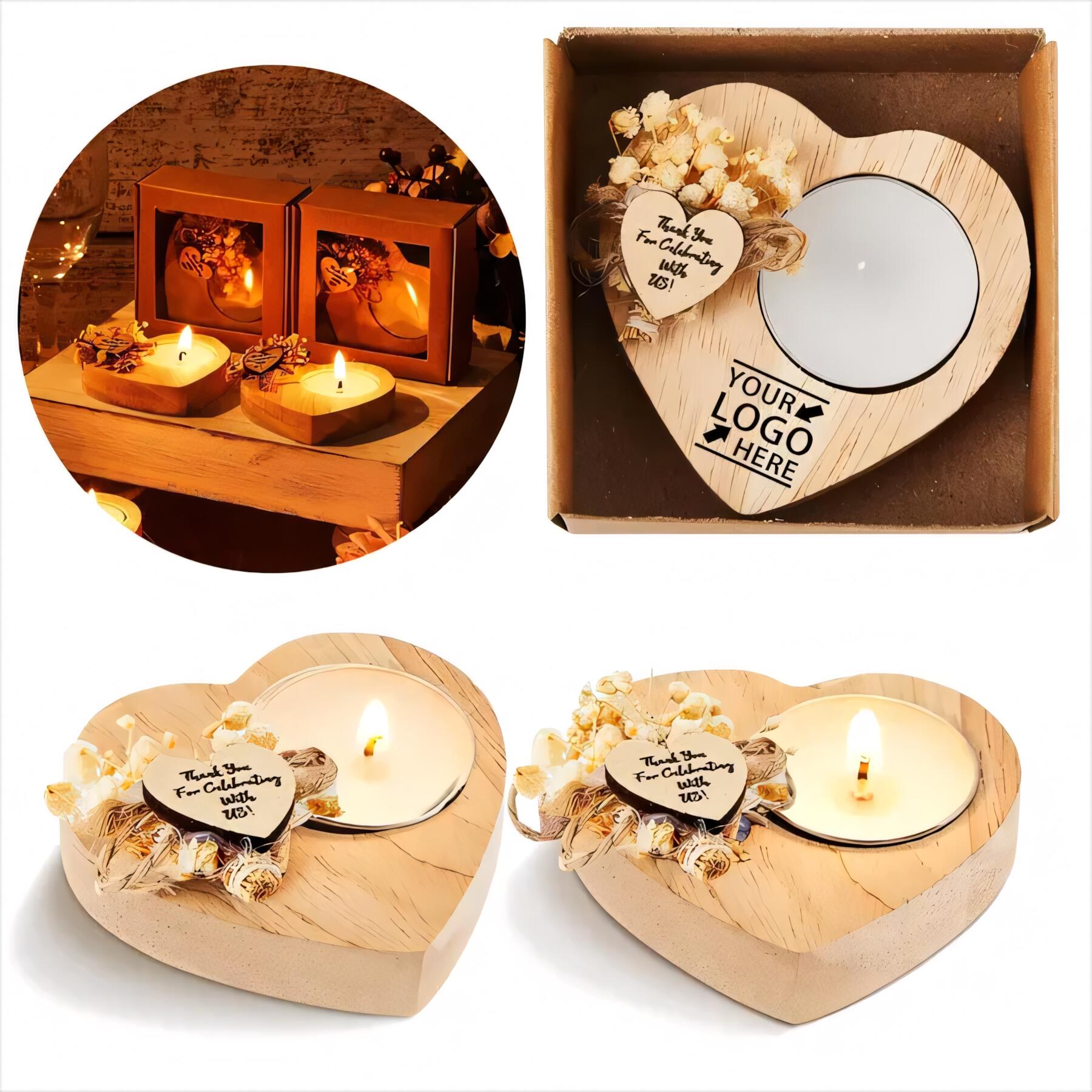 Wooden Heart Candle Holders